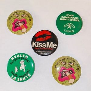 Lot of 5 Vintage 80’s No Smoking Pinback Pin Badges